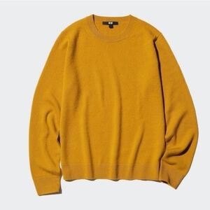 Uniqlo Mustard Goldenrod Yellow 100% Cashmere Crew Neck Long Sleeve Sweater